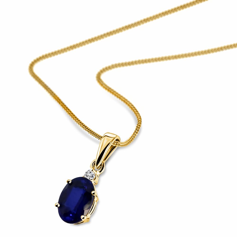 MIORE Schmuck Damen, Gelbgold/Weißgold 9Karat (375), Goldene Kette Damen, Rubin/Saphir/Smaragd Edelstein Kette mit natürlichem Diamant, Panzerkette 45 cm, Goldschmuck in hochwertiger Schmuckbox