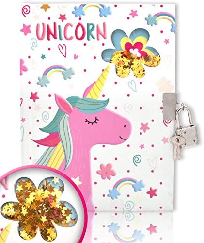 GINMLYDA Girls Diary with Lock for Kids, Unicorn Diaries 7.1x5.3 160 Pages Cute Girl Journal Secret Notebook with Lock and Key for Little Kid Writing Drawing Gift for Pre school Age 6,8,12