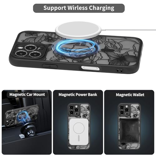 Coque iPhone 16 Pro Magsafe antichoc fleur rose et protection écran - 5