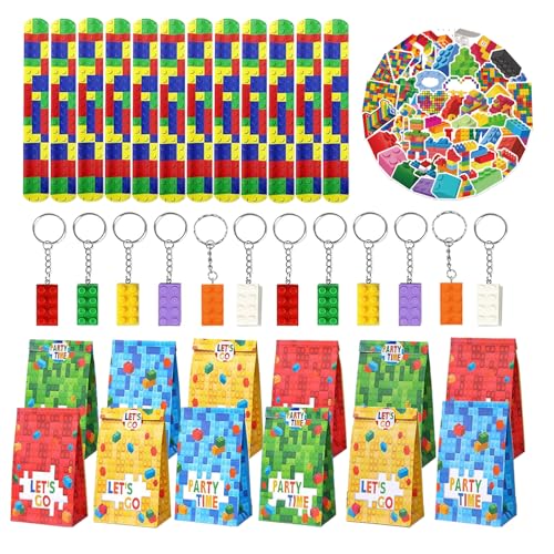 Eymobad - Conjunto de 86 blocos de construção para presente de festa, decoração de festa de aniversário para crianças, blocos de construção porta-chaves snap pulseira autocolantes sacos de festa para