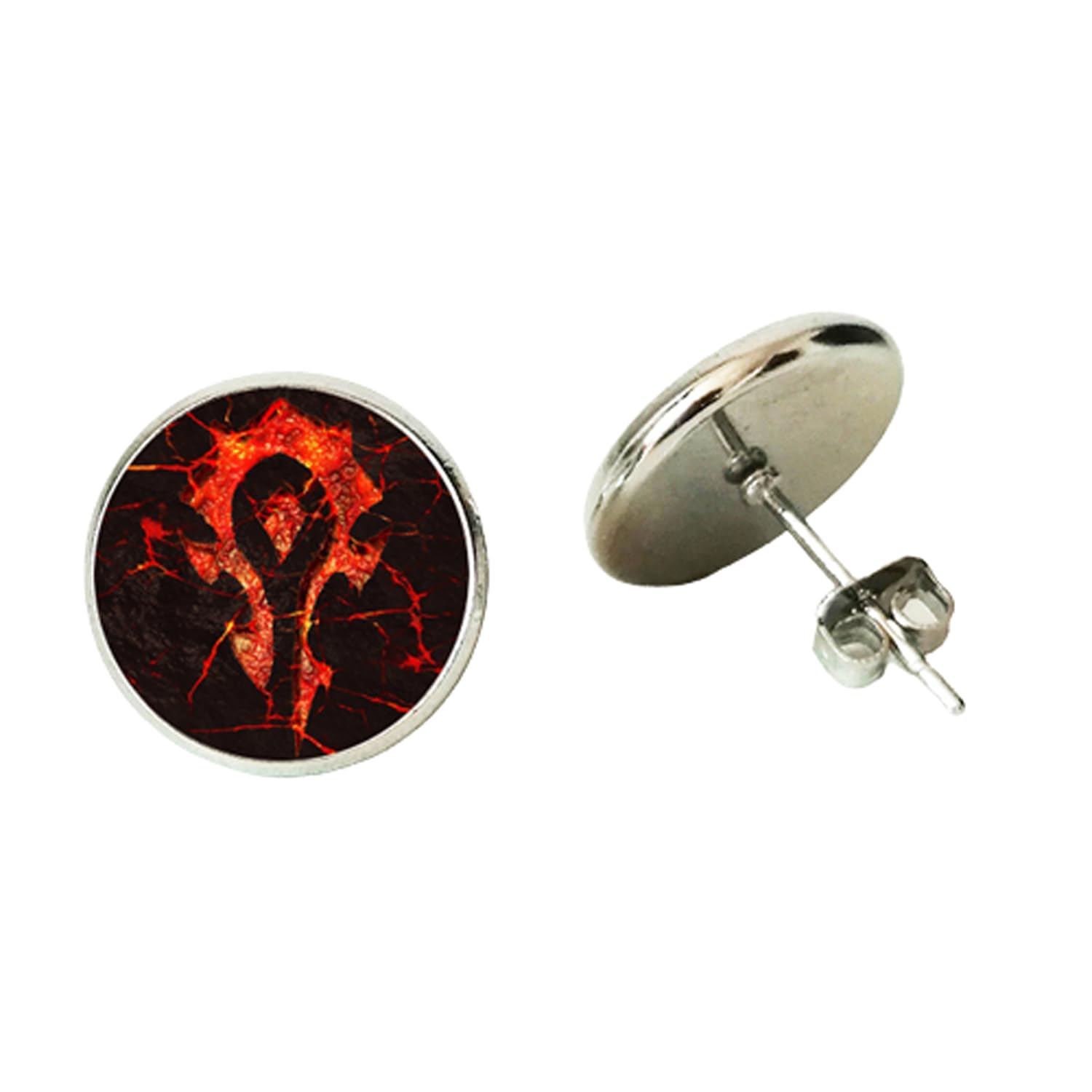 World of Warcraft - Pendientes de tuerca con logotipo de la bandera de la Horda de la Alianza, diseño de cabujón de cristal, para regalo de recuerdo de jugador, S, Metal, Perla