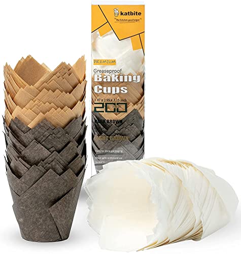 katbite Caissettes Cupcake 200pcs Tasses de Papier de Cuisson de Tulipe, Caissette Muffins, Cupcake Papier pour Les Muffins, Gâteau, Cupcake
