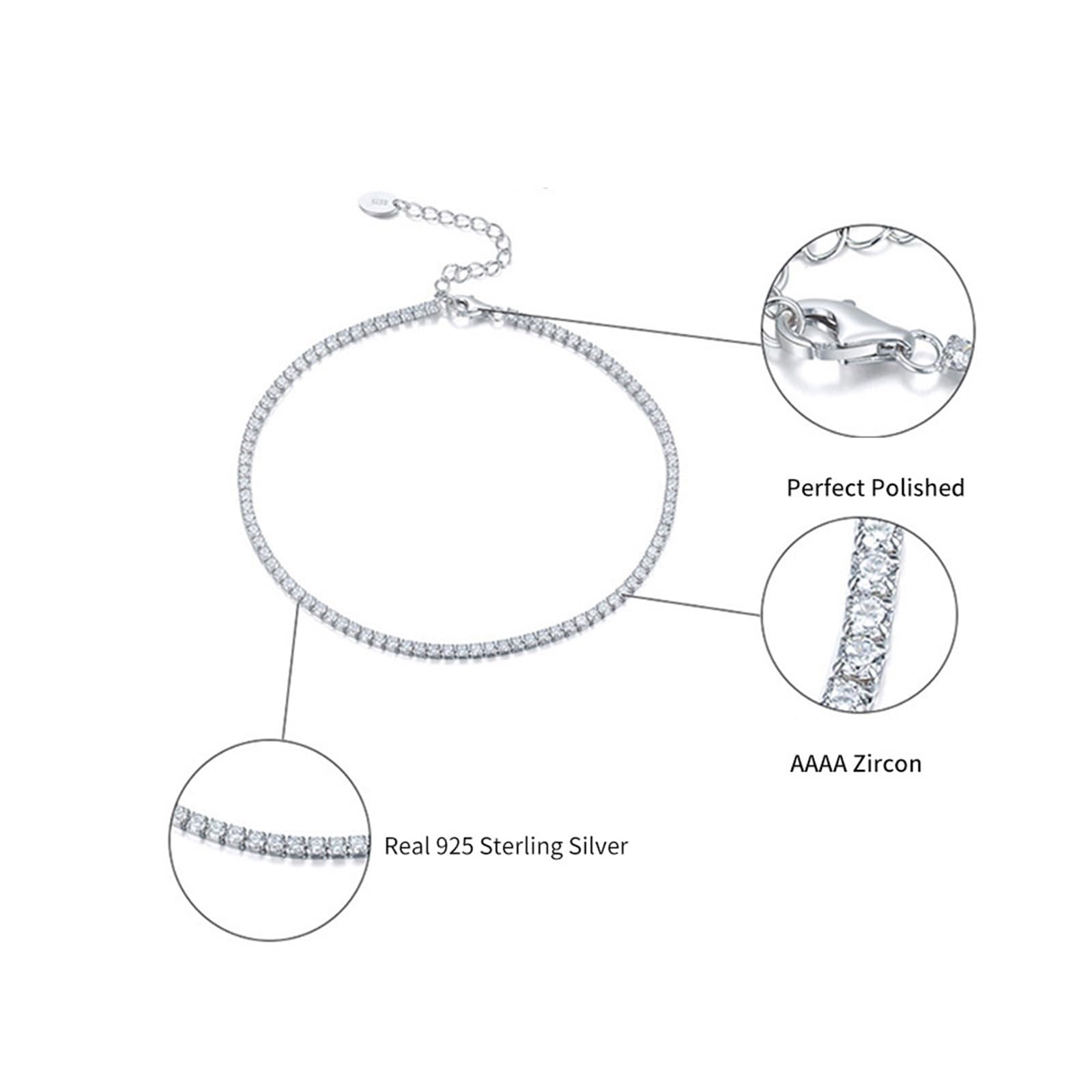 Cavigliera Argento 925 Donna, Cavigliera Donna Estiva Tennis Sottile con Zirconi 2MM Argento, Regolabile Fino a 25 cm - Bracciali alla Caviglia da Spiaggia Cavigliere per Donne