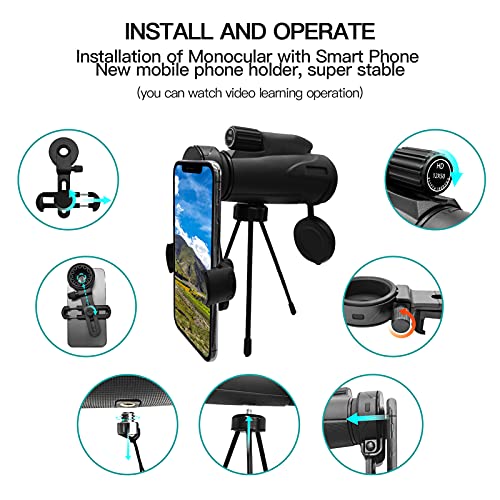 12X50 High Definition Monokular Fernrohr Teleskop, Monocular Teleskop wasserdicht mit Smartphone Halter und Stativ für… – Bild 5