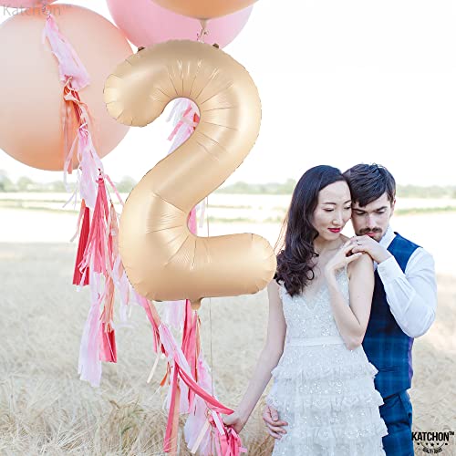 Image of KatchOn Caramel Number 2 Balloon 40 Inch 2nd Birthday Decorations for Boys