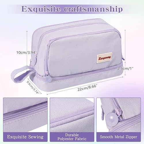 Image of Zzrywuty Pencil Case Large 4 Compartments,Purple High Capacity Holder Box Multi-Slot Pencil Pouch Bag,Zipper Pencil Pouch for Aesthetic Pencil Bag For Middle School Office College Adult Girl and Boy