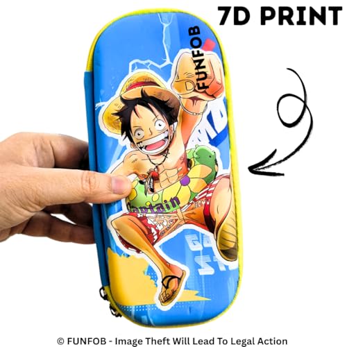 Image of FUNFOB Anime Pencil Box for School College Other Stationery Products Travel or Cosmetic Case | Luffy Blue Yellow Punch