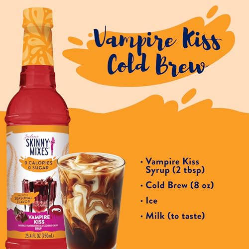 Image of Jordan's Skinny Mixes Sugar Free Coffee Syrup, Holiday Vampire Kiss Coffee Flavoring Syrup, Zero Calorie Drink Mix for Lattes, Baking, Protein Shake, Dairy & Gluten Free, Kosher, 25.4 Fl Oz