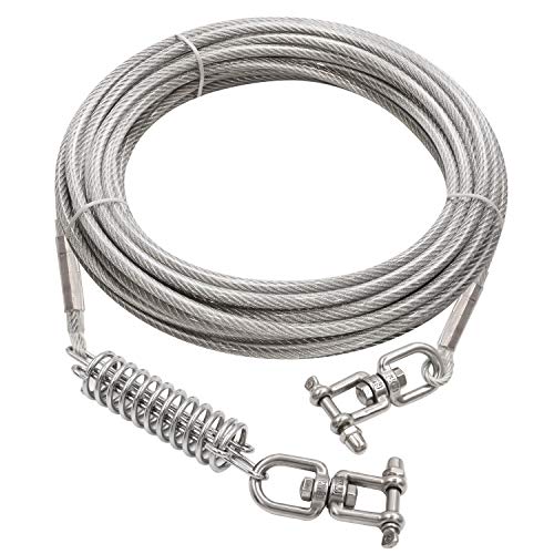 Tresbro Câble d'attache pour chien 4,5 m avec fermoir rotatif à 360 ° et ressort absorbant les chocs, câble de couloir pour extérieur, cour, camping, jusqu'à 150 kg