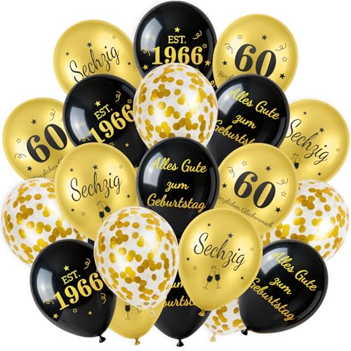 30 Stück Deko 60.Geburtstag Luftballons Ballons Latex Happy Birthday Deko 60 Mann Frauen Schwarze Gold Alles Gute zum Geburtstag Geburtstagsdeko