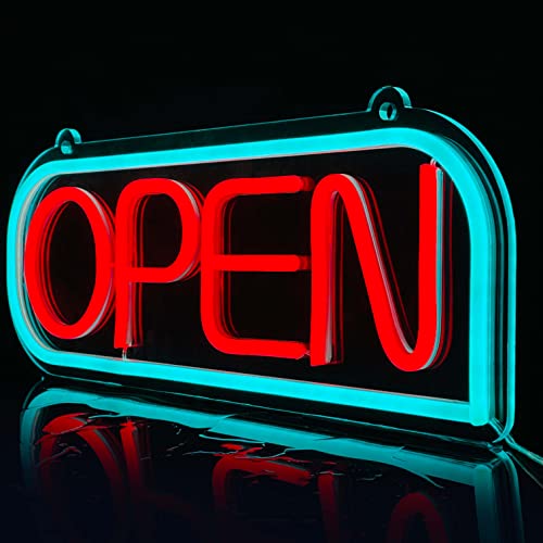 Led Neon Open Sign For Business Neon Acrylic Light Up Sign For Stores Include Business Hours Open Closed Sign (Open Sign - Ice Blue+Red) #TOP5
