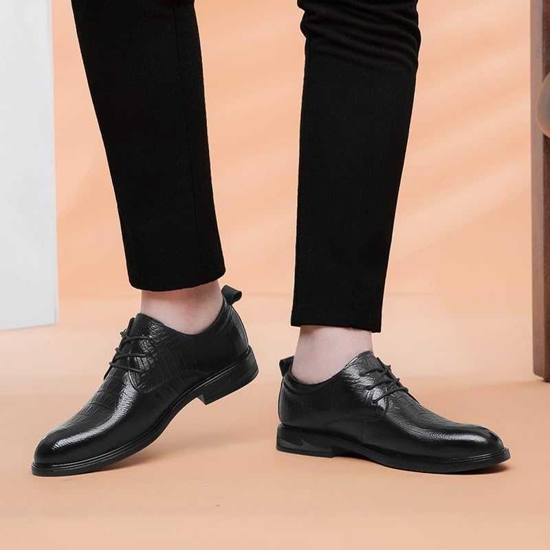Oxford Dress Shoes for Men Lace Up Pointed Toe Leather New Shoes Non Slip Anti-slip Low Top Block Heel Business3