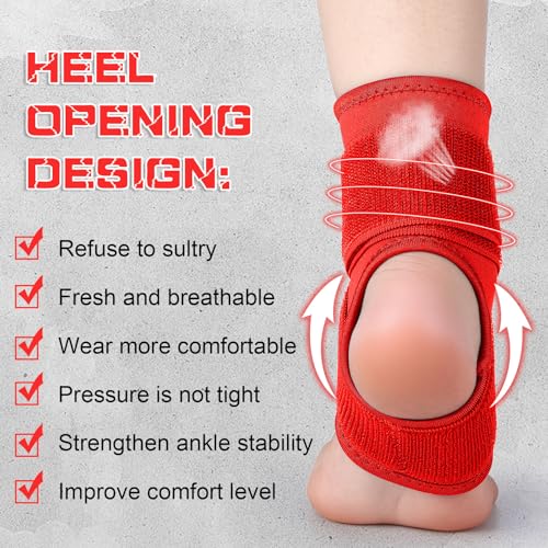 Image of Honoson 2 Pcs Ankle Brace Kid Ankle Support Youth Neoprene Lace up Compression Sleeve Foot Brace Stabilizer with Adjustable Strap for Sport Sprained Plantar Fasciitis Achilles Tendonitis(Red,S)