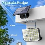 La lumière du capteur de mouvement solaire à l'extérieur, KagoLing 256 LED Lumières solaires pour l'extérieur IP65 imperméable 3 Modes Split Design Solar Security Flood Lights avec 16.4ft Câble pour le chemin de triage de porte avant de Fence Patio