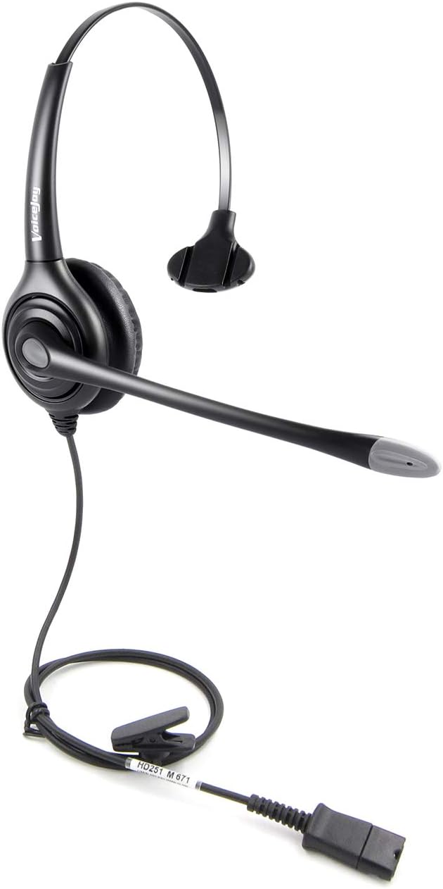 VoiceJoy Monaural Headset with Noise Cancelling Microphone with QD (Quick Disconnect),Compatible and Plantronics QD Quick Disconnect Connector