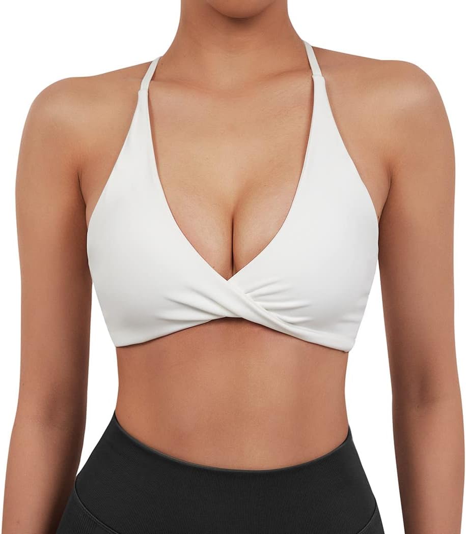 SUUKSESS Women 2 Piece Open Back Strappy Sports Bra Pack Twist V Neck Workout Crops - Image 5