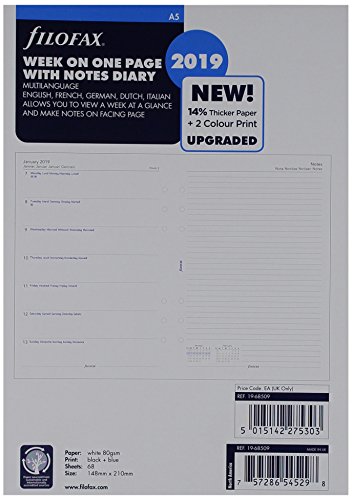 Filofax 2019 A5 Week on Page with Notes Refill, Jan 2019- Dec 2019, 8.25 x 5.75 inches (C68509-19)