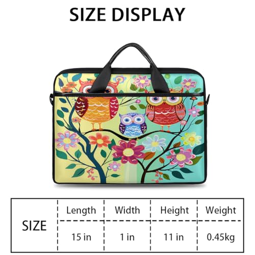 Funda para laptop de 15 pulgadas con diseño de búhos, ramas y flores, maletín delgado para oficina y viaje, con correa ajustable, para mujeres y hombres miniatura 2