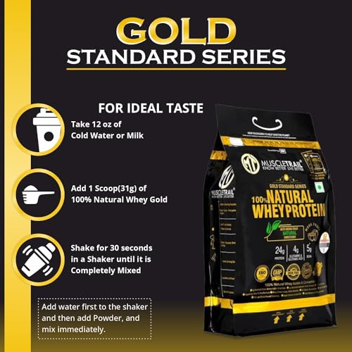 Image of MuscleTrail Gold Standard Series |60 Pouches with Shaker Inside |24G Natural Whey Protein Concentrate and isolate (1860g| 4lbs) for Muscle Building (Chocolate)