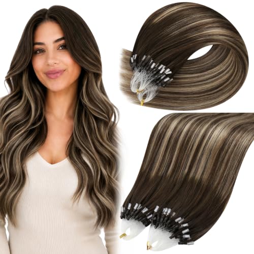 Moresoo Micro Bead Hair Extensions Real Human Hair, Brown Blonde, 20 Inch