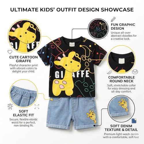 Image of Krishn Creations Kids Clothes for Boys | Cotton Printed Half Sleeve T-shirt and Shorts Baby Boy Dress | Casual Wear Kids Clothes