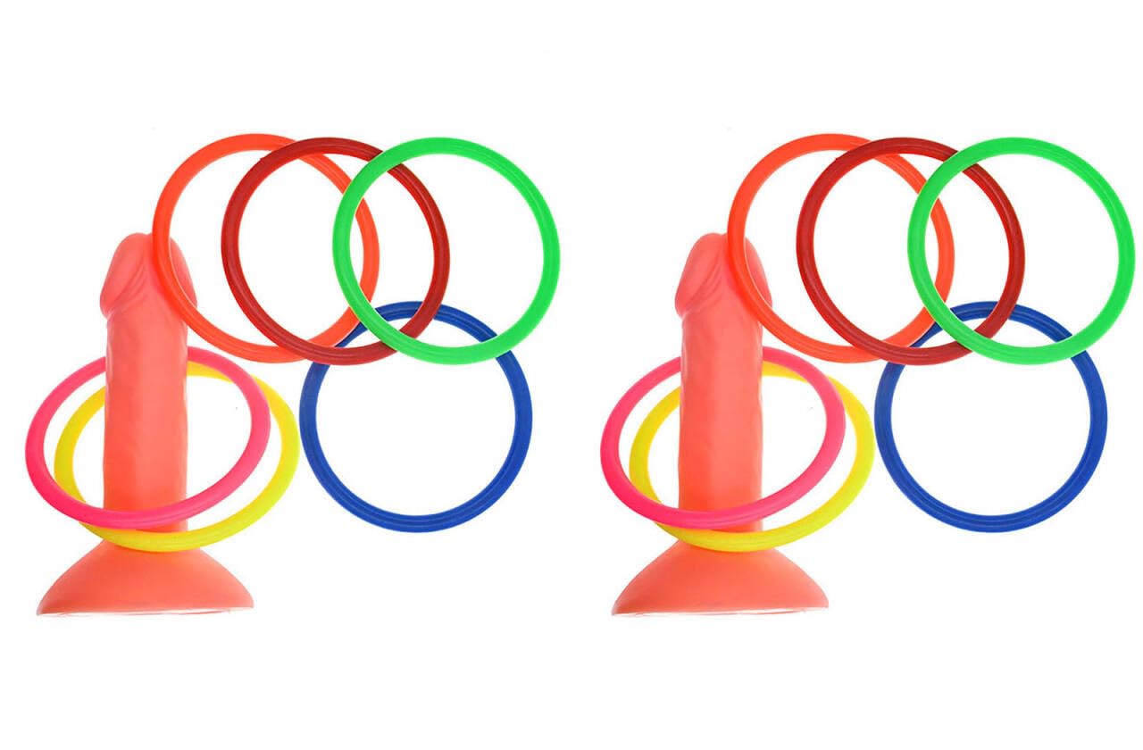 Qingnanxi 2 Pcs Funny Prank Bachelorette Party Favor Toss Ring Hoopla Hen Night Out Novelty Toy Supplies Party Favour Game Set C3