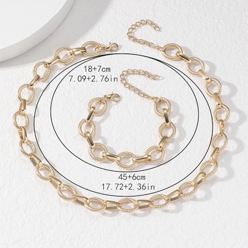 Otxas 14K Gold Chunky Necklace and Bracelets Set Gold Statement Necklace for Women Silver Chunky Necklaces Fashion Punk Necklaces Cuban Chain Hip-hop Jewelry for3
