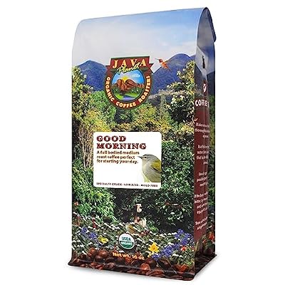 Low Acid Organic Coffee Whole Bean, Mold-Free & Stomach Friendly by Java Planet, Good Morning Blend Coffee, Medium Roast, Smooth Full Flavored, 1LB Bag