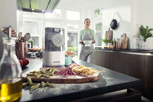 Philips Kitchen Appliances Machine à pâtes et nouilles compacte Viva Collection, livrée avec 3 disques de façonnage classiques par défaut, entièrement automatique, livre de recettes, petit, blanc