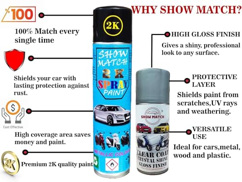 Image of Show Match 2k Scooter Spray Paint + Clear Coat compatible with (TVS Jupiter 125) (Elite Green)