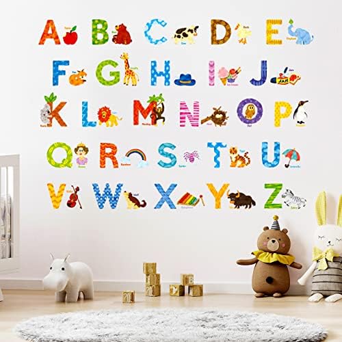 DECOWALL DS-8003 Watercolour Animal Alphabet (Small) Kids Wall Stickers Decals Peel and Stick Removable for Nursery Bedroom Living Room Art murals Decorations