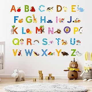 DECOWALL DS-8003 Watercolour Animal Alphabet (Small) Kids Wall Stickers Decals Peel and Stick Removable for Nursery Bedroom Living Room Art murals Decorations