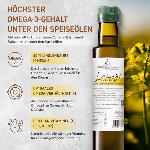 Abele’s Naturprodukte® - Leinöl kaltgepresst [250ml] - inkl. Probe Naturcreme – naturbelassen & aus eigenem Anbau – Omega-3 Quelle – frisch & ungefiltert