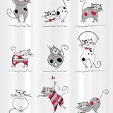 Tatkraft Funny Cats Peva Vinyl Shower Curtain Liner 180X180cm Waterproof 12 Shower Rings Hooks