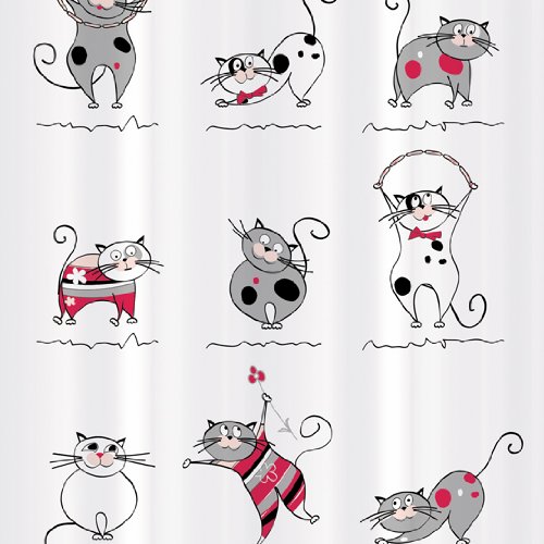 Tatkraft Funny Cats Peva Vinyl Shower Curtain Liner 180X180cm Waterproof 12 Shower Rings Hooks
