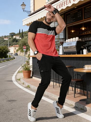 Image of fanideaz Mens Cotton Half Sleeve Striped Round Neck T Shirt