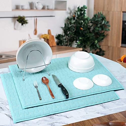 Kdijet Dish Drying Mat 2 Pack Xl Blue Cross Sculpted Microfiber Super Absorbent Kitchen Counter Drying Mat #TOP1