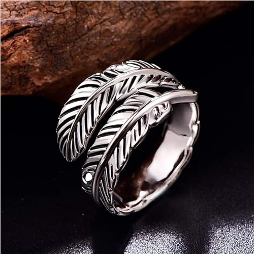 Sterling Silver Feather Ring with Black Onyx & Turquoise - Adjustable Stacking Vintage Statement Ring for Women & Men3