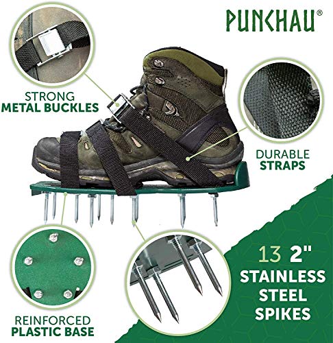 Punchau Lawn Aerator Shoes w/Metal Buckles and 3 Straps - Heavy Duty Spiked Sandals for Aerating Your Lawn or Yard - Thumbnail 3