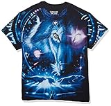 Liquid Blue unisex adult Plus-size Tribal Wolf T-shirt T Shirt, Black, Large US