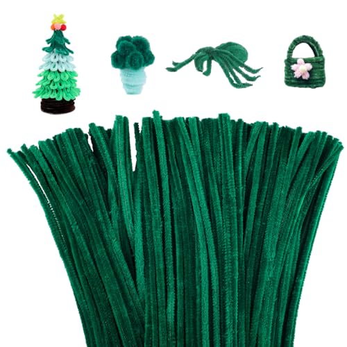 Image of Mnuizu 200 Pcs Pipe Cleaners Chenille Stems Pipe Cleaner Fuzzy Sticks Craft | Fluffy Pipe Cleaners, Pipe Cleaners Bulk for Flowers, Arts Project and Crafts Supplies, Dark Green
