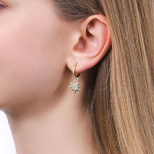 ToHeart Gold Sun Earrings for Women Sun Dangle Earrings Cubic Zirconia Earrings2