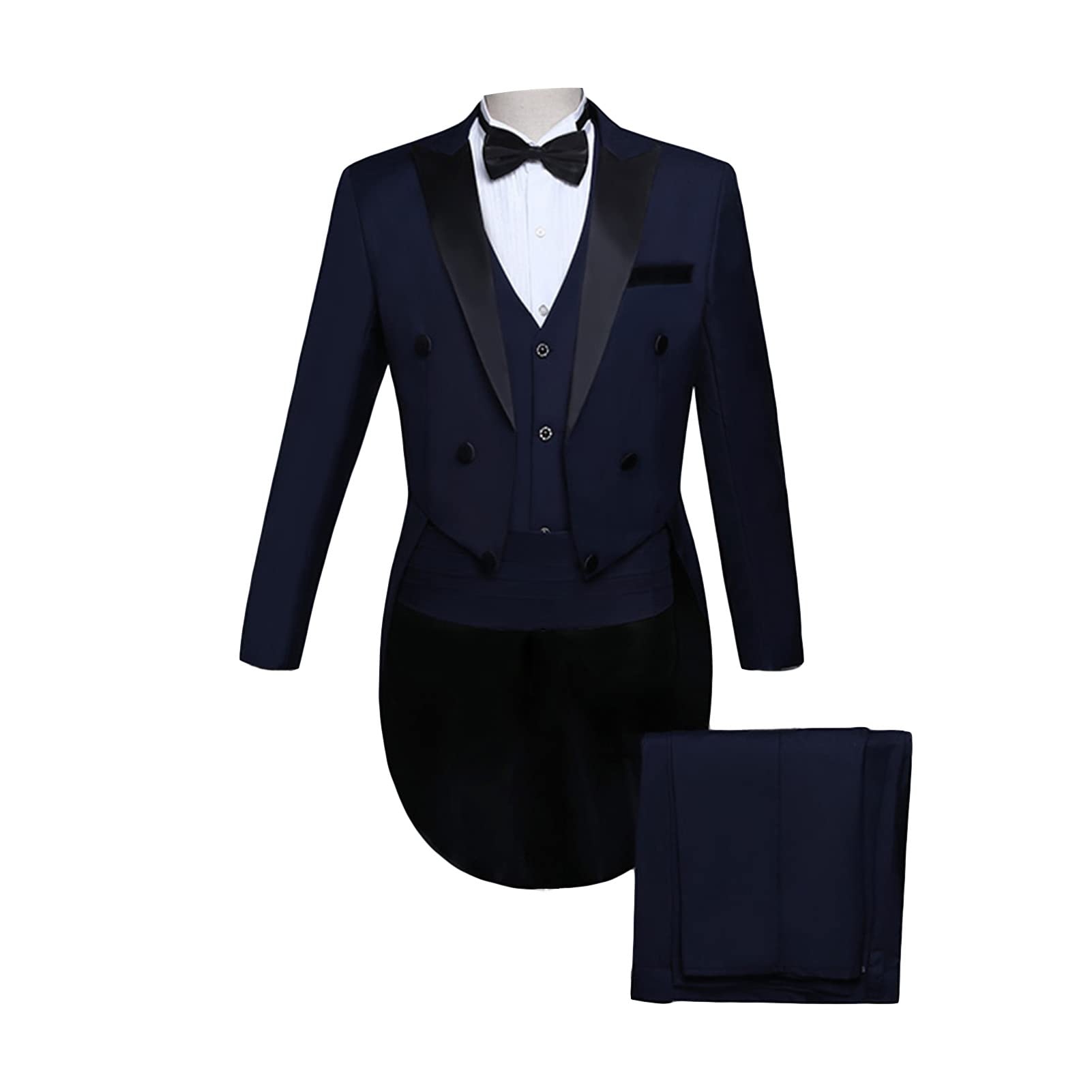 Mens Formal Tuxedo Jacket Set Solid Slim Fit Tailcoat Blazer Sets Swallowtail Dinner Party Wedding Tux Dress Coat (Dark Blue 1,XX-Large)