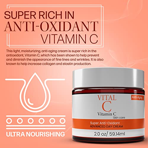 Anti-Oxidant Vitamin C Face Cream With Hyaluronic Acid, Day Cream For Facial Moisturizer+Moisturizing+Hydrating, Reduce Appearance Of Wrinkles, Fine Lines & Dark Circles For Face, 2 Fl Oz #TOP1