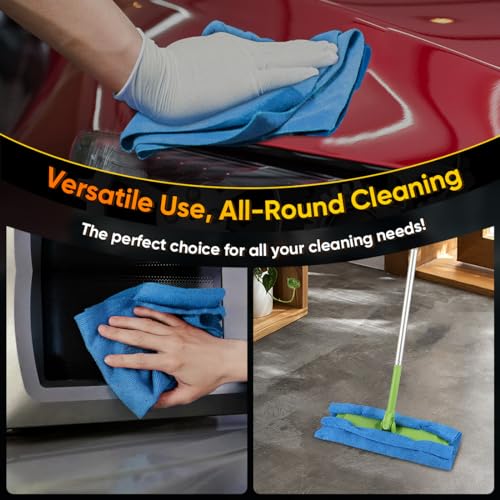 Image of HOMEXCEL Microfiber Cleaning Cloths 100 Pack, Highly Absorbent Microfiber Towels for Cars, Blue Shop Towels 11.5 x 11.5 inch, Lint Free Cleaning Rags for House, Kitchen and Car
