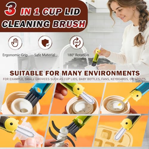Image of 3 in 1 Cup Lid Cleaning Brush, Multifunctional Crevice Cleaning Brush for Water Bottle Insulated Cup Pacifier Tumbler Lid Groove Narrow Space Detail Cleaner Home Kitchen Gadgets(3 PCS)