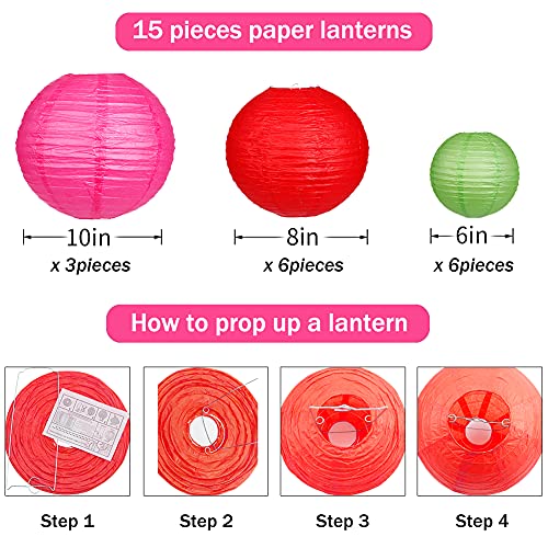 Image of Paper Lanterns Decorative, Party Supplies for Wedding Rainbow Birthday Party Mexican Fiesta Decorations Colorful 15pcs