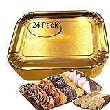 24 Pack Gold Cake Trays, Cookie tray FANCY GOLD CAKE TRAYS cookie platters disposable cake trays Great for Birthday, Party, Wedding gold dessert trays (24, 9 x 13)