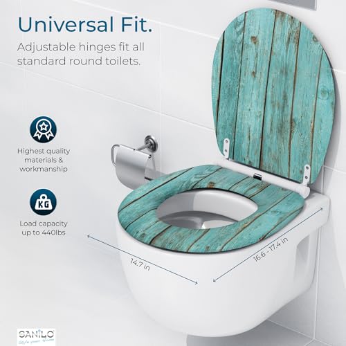 Image of Sanilo Wooden Toilet Seat with Quick Release & Soft Close [ROUND] - Decorative & Slow Close Molded Wood Seat - With One Click for Easy Installation & Cleaning - With Adjustable Fit (Lumber)