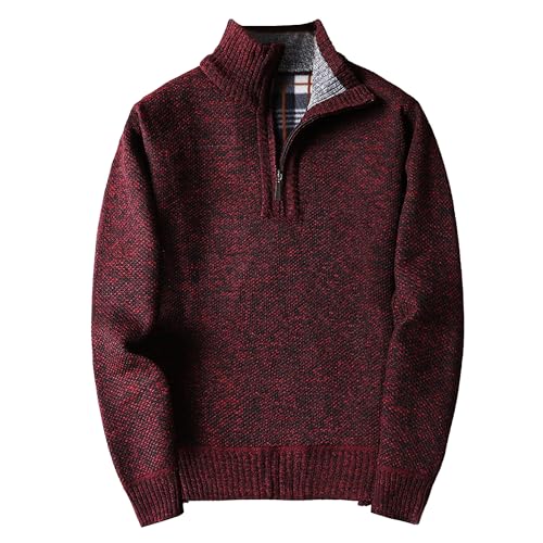 Men's Warm Knitted Pullover Winter Quarter Zip Male Knit Pullovers Sweater Slim Fit Casual Thick Knits Sweaters
